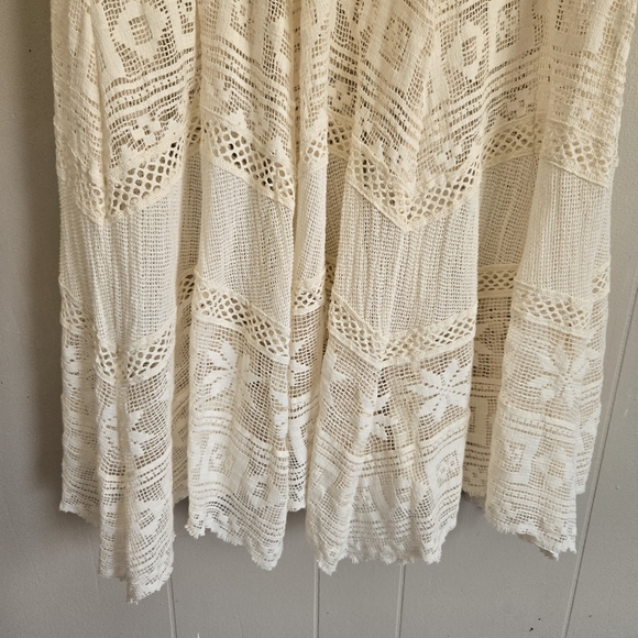 Free People Rebel Rebel Maxi Skirt FLAW Crochet Lace Cream Slit Boho Festival L - Picture 8 of 13